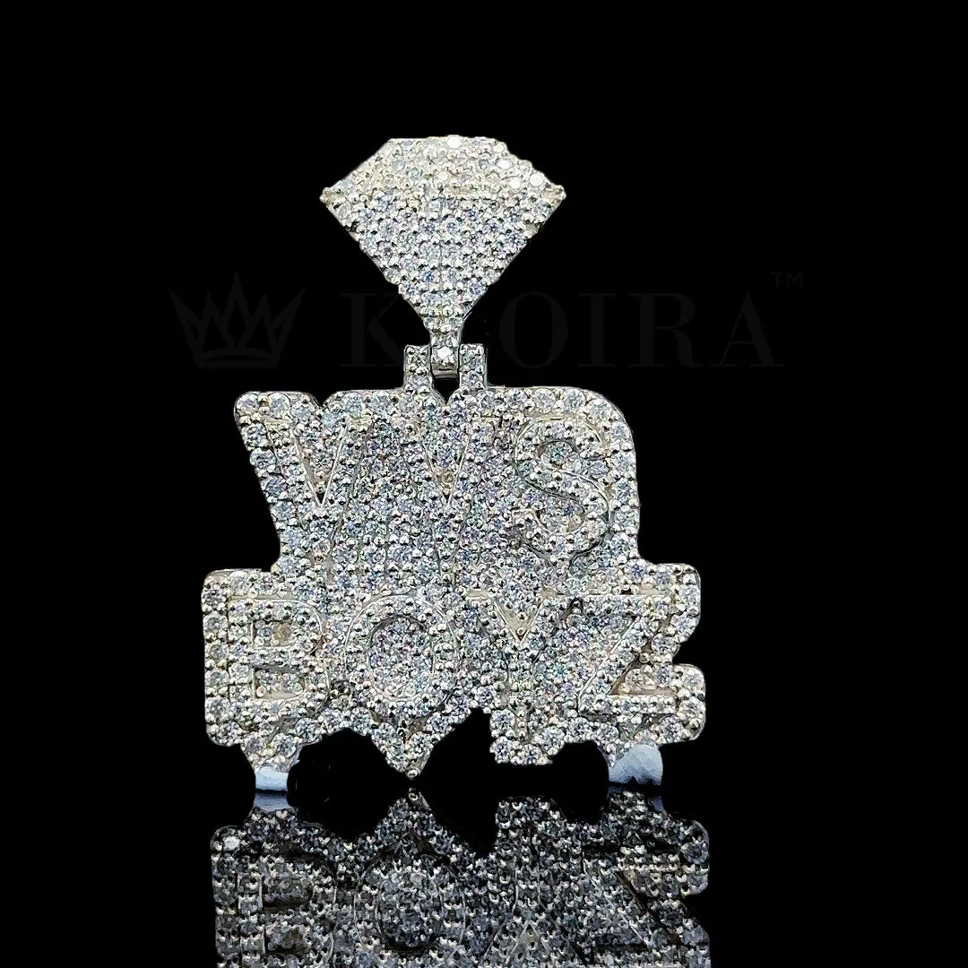 VVS Boyz Gemstone Emblem Pendant in yellow silver with moissanite stones