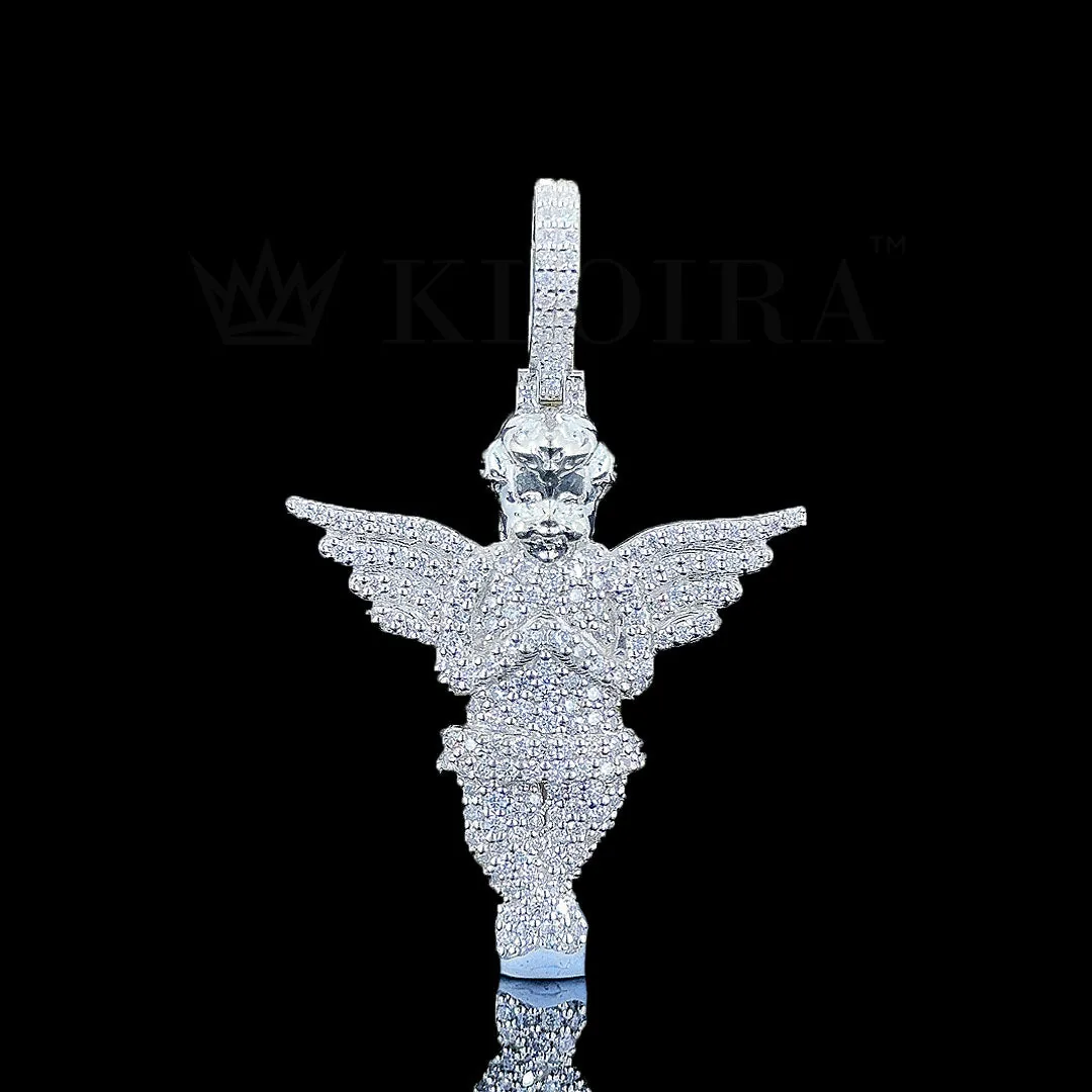 Angelic Divine Wings Pendant - Silver with 2 Carat Moissanite