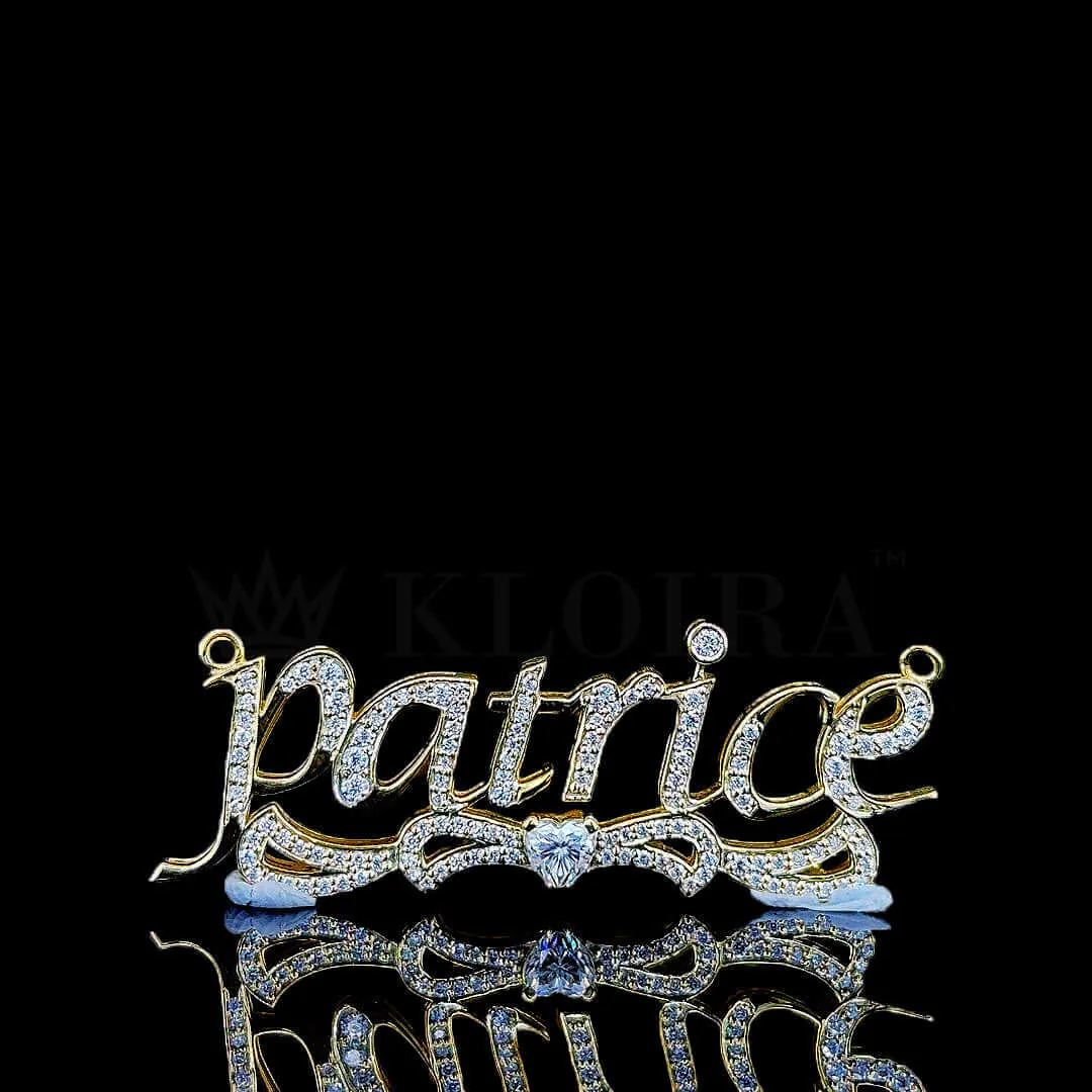 Moissanite Elegance Nameplate Pendant in yellow silver with round-cut stones