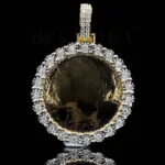 Moissanite Royal Photo Circle Pendant - 31mm Yellow Silver, 1 Carat