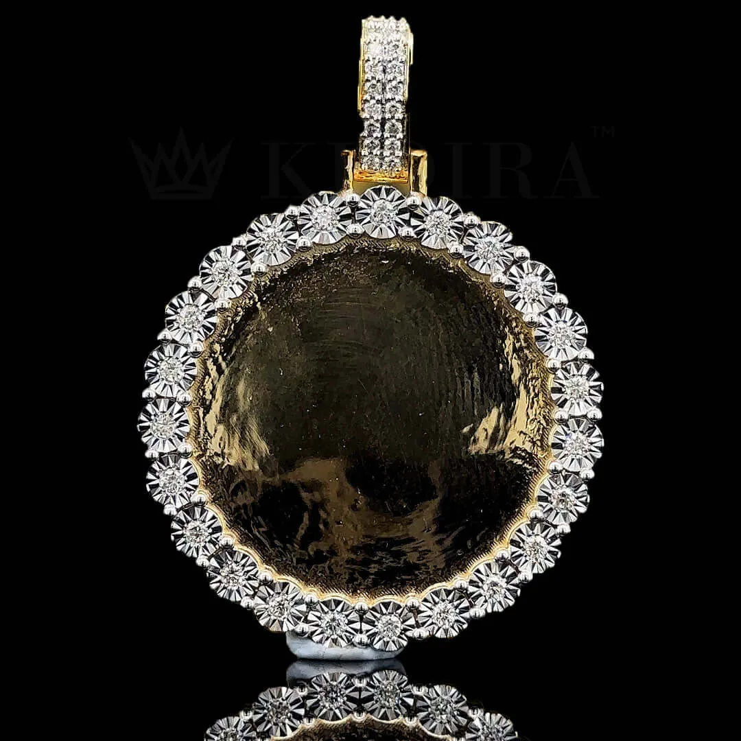Moissanite Royal Photo Circle Pendant in yellow silver with round-cut gems