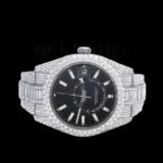 Roles Sky Dweller Silver 42mm Diamond Studded Swiss Made Black Dial Watch - C E C A C Fc Fc Fc D