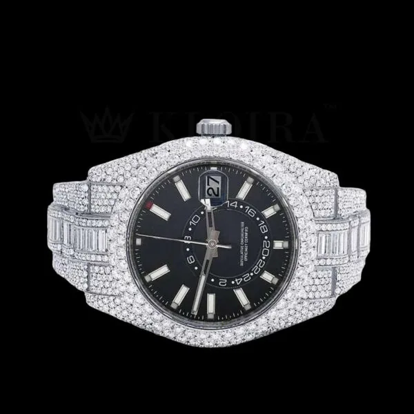 Roles Sky Dweller Silver 42mm Diamond Studded Swiss Made Black Dial Watch - C E C A C Fc Fc Fc D