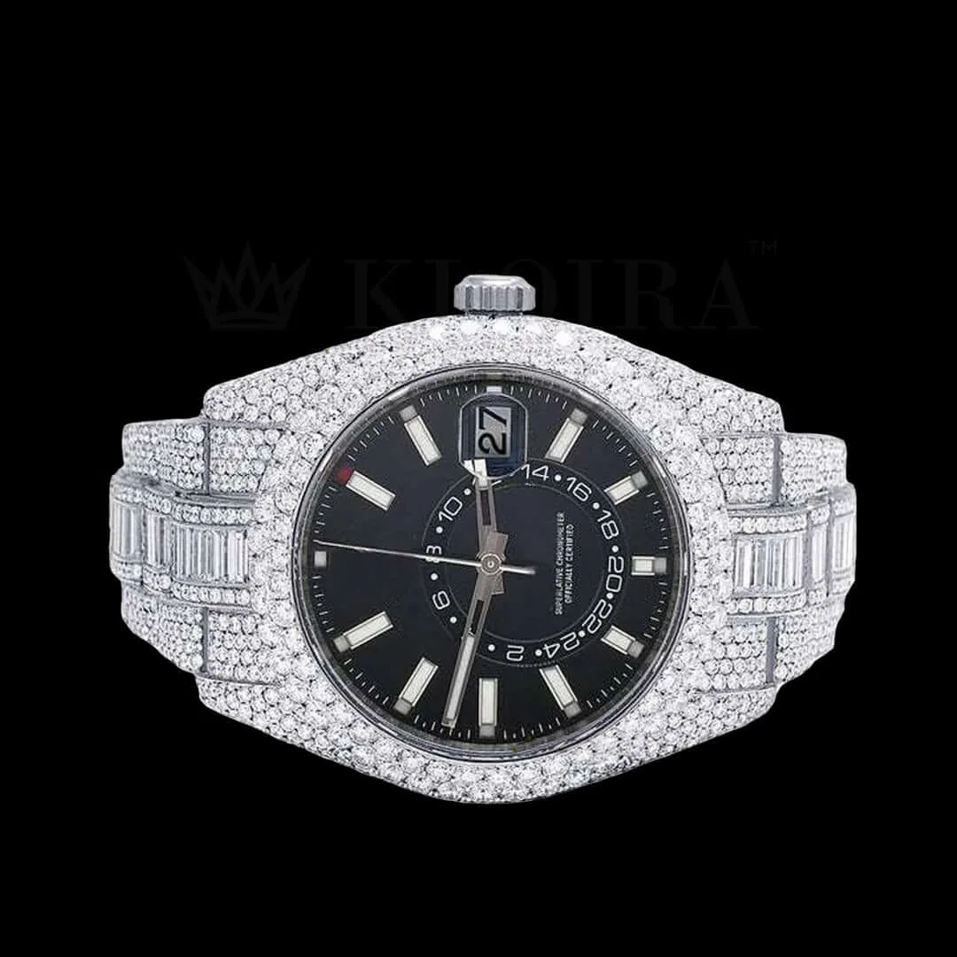 Roles Sky Dweller Silver 42mm Diamond Studded Swiss Made Black Dial Watch - C E C A C Fc Fc Fc D