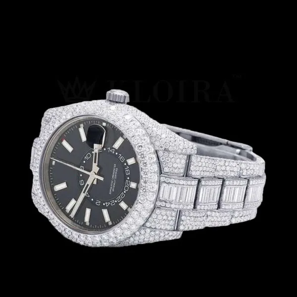 Roles Sky Dweller Silver 42mm Diamond Studded Swiss Made Black Dial Watch - A F F D Eb C E F Fc