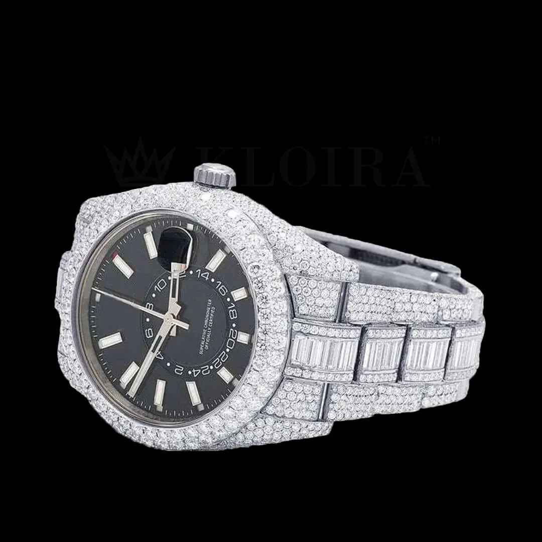 Roles Sky Dweller Silver 42mm Diamond Studded Swiss Made Black Dial Watch - A F F D Eb C E F Fc