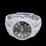 Roles Sky Dweller Silver 42mm Diamond Studded Swiss Made Black Dial Watch - F E A A F C B Bdf D B