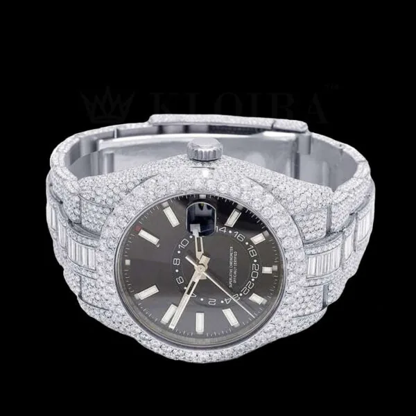 Roles Sky Dweller Silver 42mm Diamond Studded Swiss Made Black Dial Watch - F E A A F C B Bdf D B