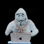 Mysterious Hacker Icon Pendant in silver with round Moissanite gems