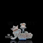 Moissanite Crowned Blossom Medallion - Rose Silver, 36x59mm