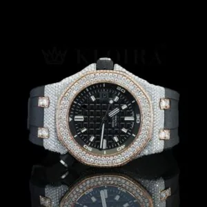 AP Royal Oak Black Dial Rubber Strap Semi Iced Out Watch