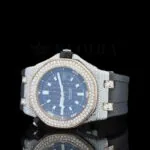 AP Black Dial Rubber Strap Semi Iced Out Natural Diamond Watch Left Profile View