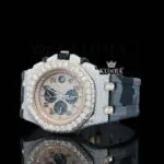AP Chronograph Army Rubber Strap Moissanite Diamond Watch Left Profile View