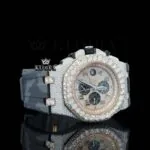 AP Chronograph Army Rubber Strap Moissanite Diamond Watch Right Profile View