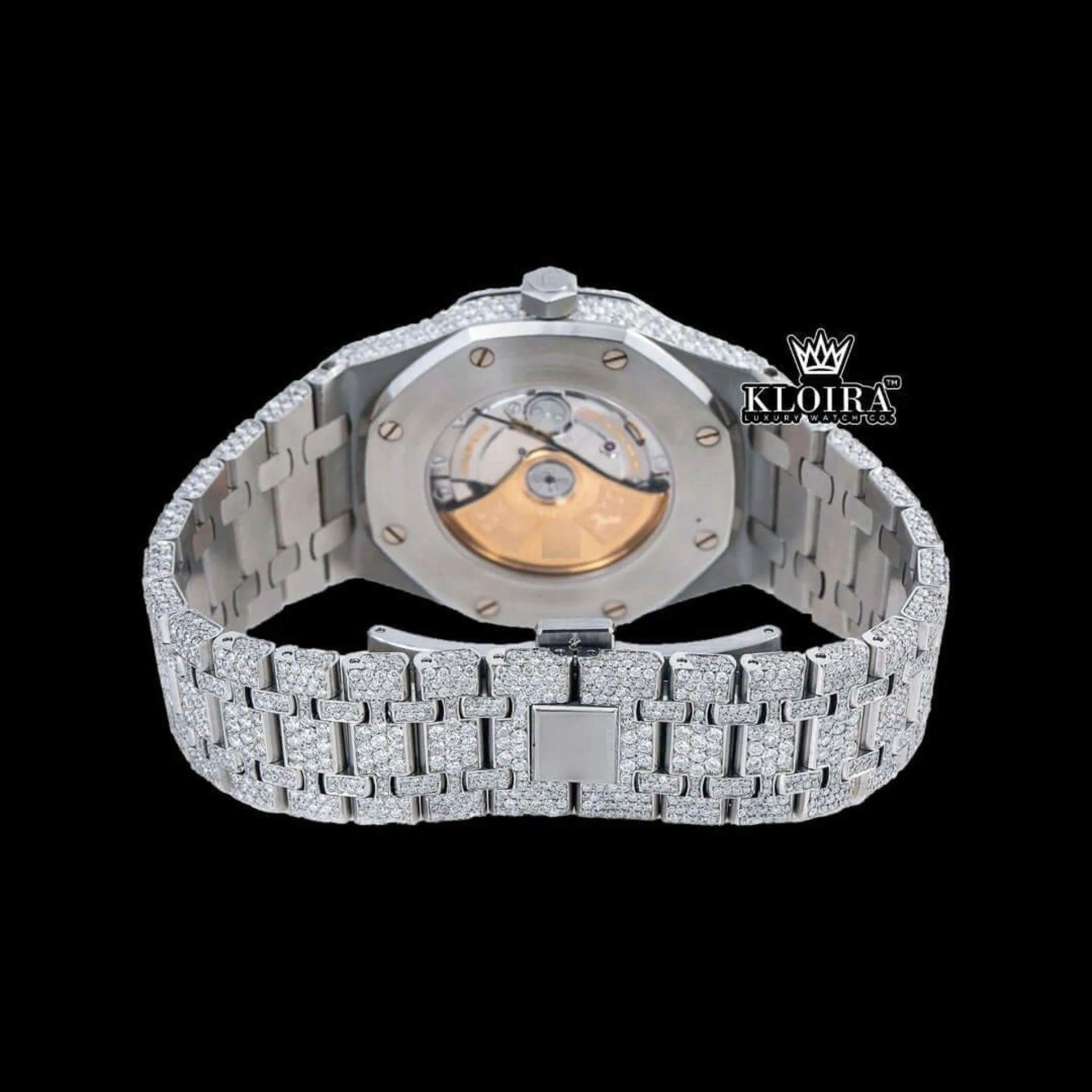 AP Diamond Markers Fully Bust Down Moissanite Diamond Watch Caseback View