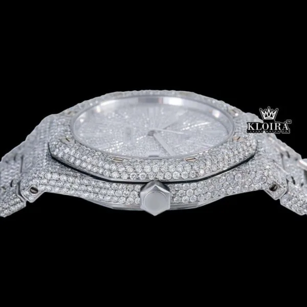 AP Diamond Markers Fully Bust Down Moissanite Diamond Watch Crown View