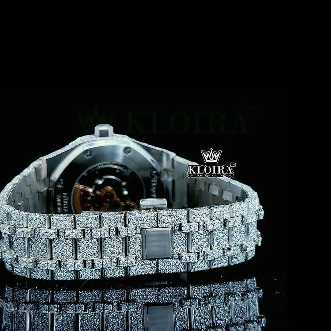 AP Full Iced Out Moissanite Diamond Watch Black Stick Marker Back View