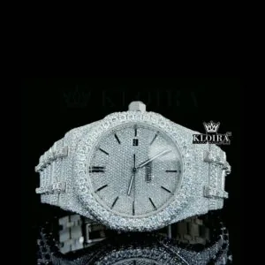 AP Full Iced Out Moissanite Watch with Black Stick Marker Dial