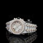 AP Fully Iced Out Two Tone Rose Gold Chrono Dial Moissanite Watch Close Up View