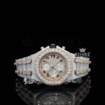 AP Fully Iced Out Two Tone Rose Gold Chrono Dial Moissanite Watch
