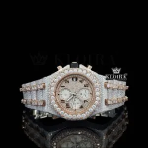 AP Fully Iced Out Two Tone Rose Gold Chrono Dial Moissanite Watch