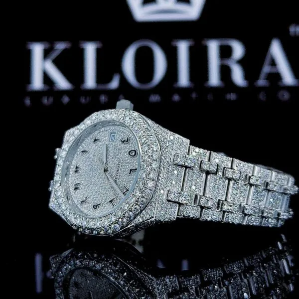 AP Iced Out Arabic Numerals Moissanite Diamond Watch Left Side View