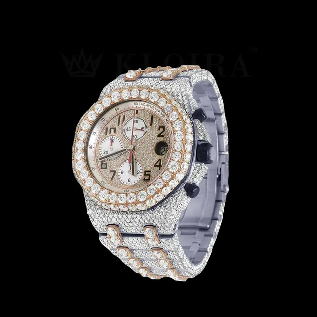 AP Royal Oak Offshore Yellow Silver 42mm Diamond Studded Swiss Made Chronograph Watch