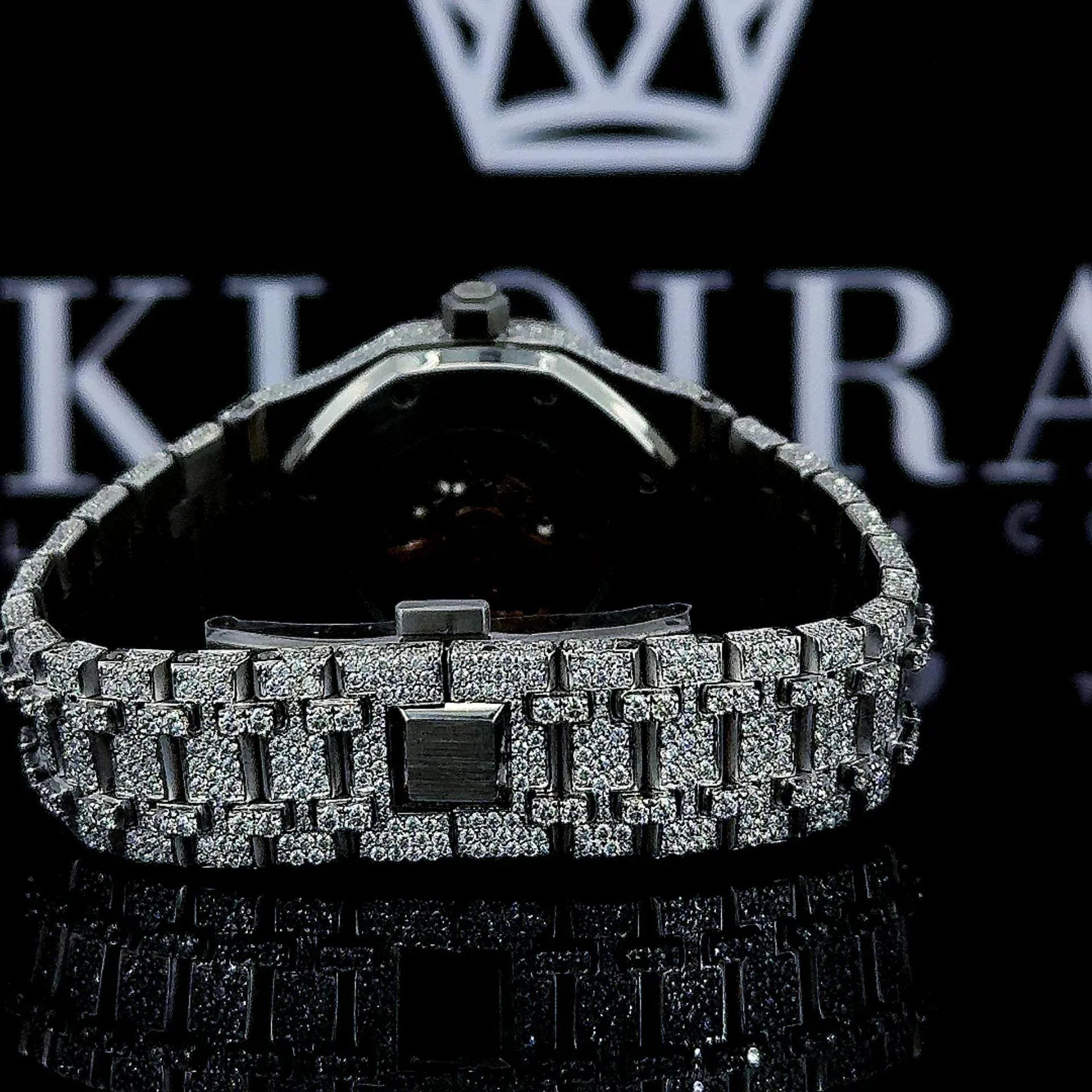 AP Skeleton Black Dial Full Iced Out Lab Grown Diamond Watch Caseback View