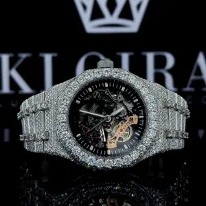 AP Royal Oak Black Skeleton Dial Iced Out Diamond Watch