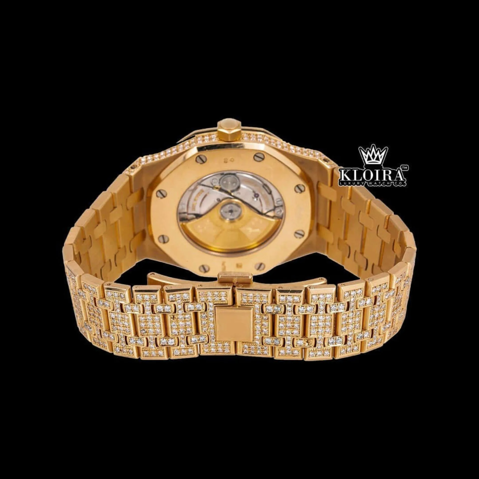 AP Yellow Gold Arabic Dial Moissanite Diamond Watch Caseback View