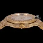 AP Yellow Gold Arabic Dial Moissanite Diamond Watch Crown View