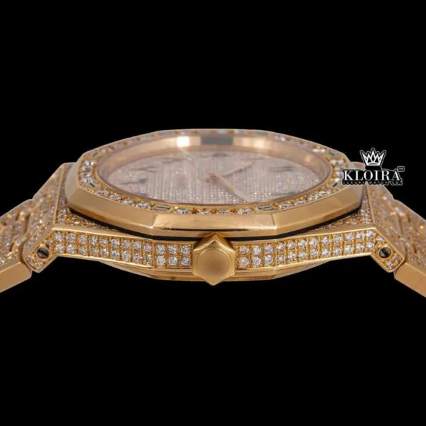 AP Yellow Gold Arabic Dial Moissanite Diamond Watch Crown View
