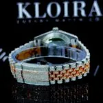 Arabic Dial Diamond Bezel Two Tone Fully Iced Out Moissanite Watch Caseback Strap View