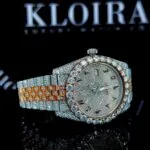 Arabic Dial Diamond Bezel Two Tone Fully Iced Out Moissanite Watch Right Side View
