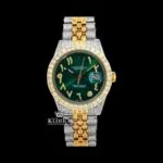 Roles Arabic Numerals Green Dial Two Tone Iced Out Moissanite Watch