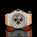 AP Arabic Numerals Iced Out Moissanite Watch with Orange Rubber Strap