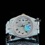 Roles Arabic Numerals Rose Gold Dial Two Tone Iced Out Moissanite Watch