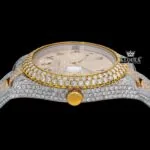 Arabic Numerals Two Tone Yellow Gold Dial Moissanite Diamond Watch Crown View