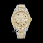 Roles Arabic Numerals Moissanite Diamond Watch with two-tone yellow gold dial and sparkling stones