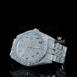 Roles Arabic Numerals White Dial Fully Iced Out Moissanite Watch