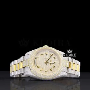 Roles Arabic Numerals Yellow Dial Two Tone Natural Diamond Watch