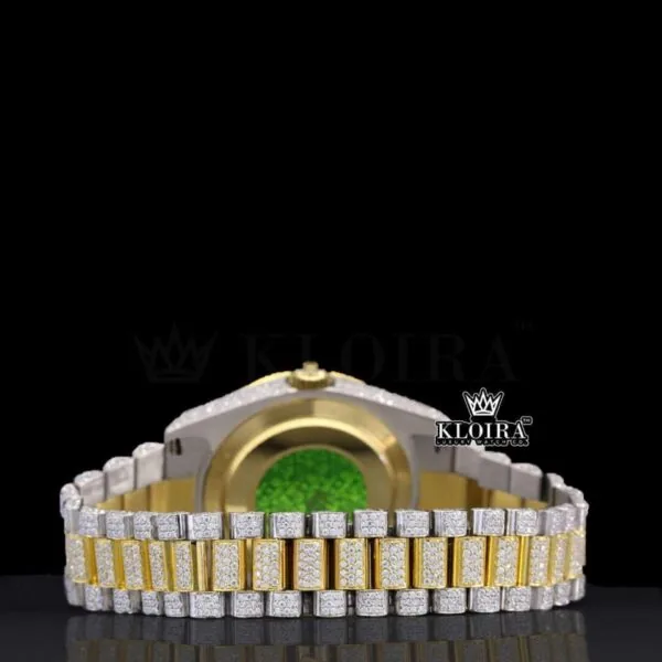 Arabic Numerals Yellow Dial Two Tone Full Iced Out Moissanite Watch Caseback View