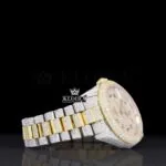 Arabic Numerals Yellow Dial Two Tone Full Iced Out Moissanite Watch Right Side View