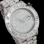 Baguette Bezel Diamond Markers Fully Iced Moissanite Diamond Watch Close Up Dial View