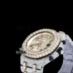 Beige Dial Bust Down AP Chronograph Moissanite Diamond Watch Close Up Dial View