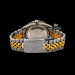 Beige Dial Diamond Markers Two Tone Fully Iced Moissanite Diamond Watch Caseback View