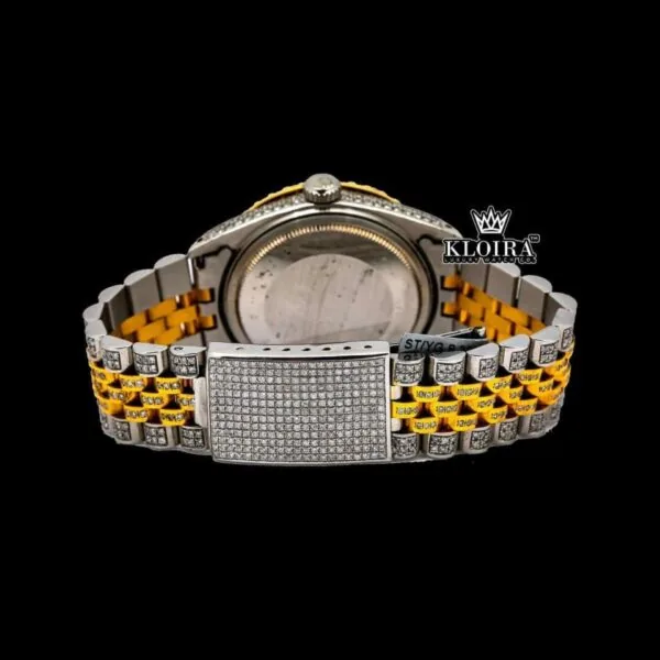 Beige Dial Diamond Markers Two Tone Fully Iced Moissanite Diamond Watch Caseback View