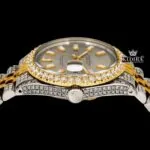 Beige Dial Diamond Markers Two Tone Fully Iced Moissanite Diamond Watch Crown View