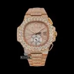 Patik Philippe Moissanite Nautilus Watch in Rose Gold with Chronograph