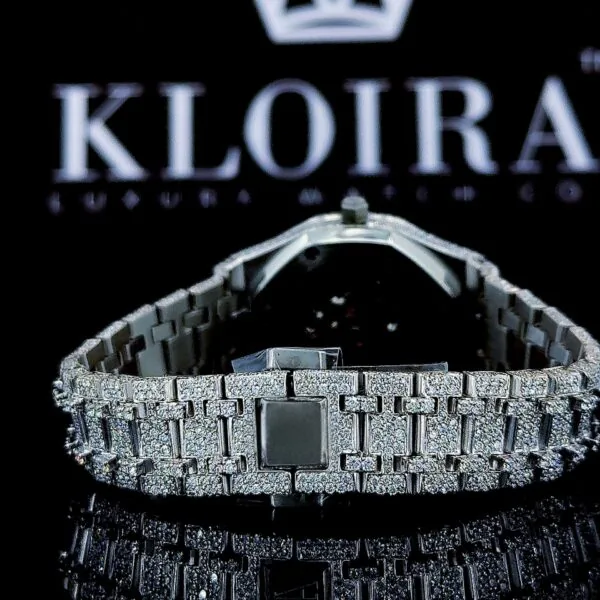 Black Arabic Dial AP Fully Iced Out Moissanite Diamonds Watch Caseback View